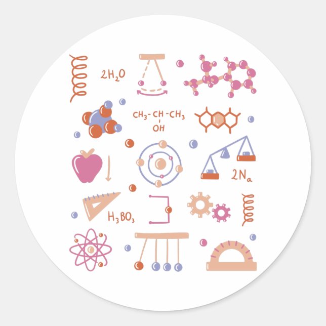 Physics elements classic round sticker (Front)