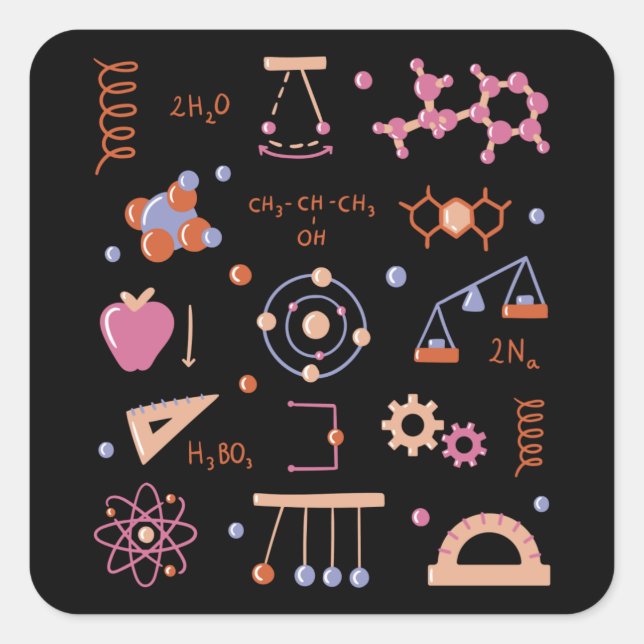 Physics elements square sticker (Front)