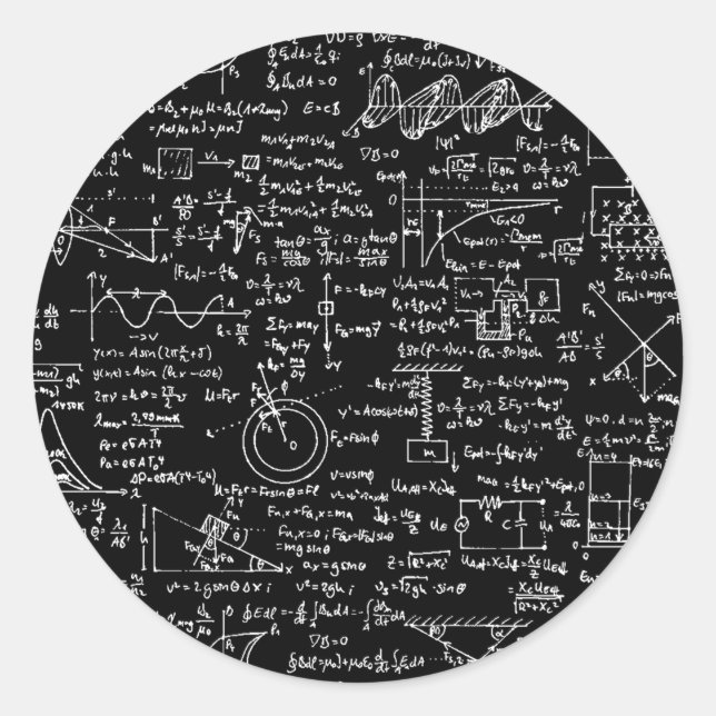Physics Equations on Black // Classic Round Sticker (Front)