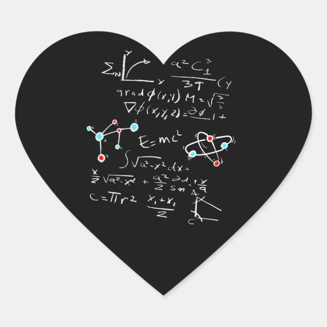 Physics Math Formula Teacher Student Atoms and Mol Heart Sticker (Front)
