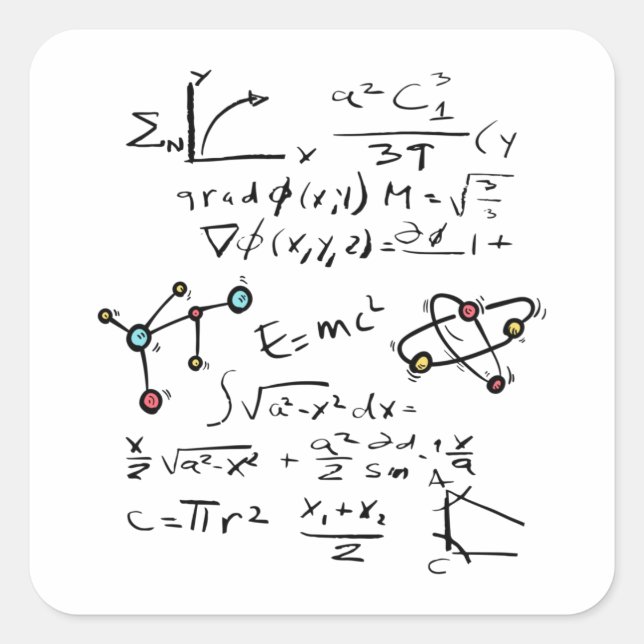 Physics Math Formula Teacher Student Molecules Squ Square Sticker (Front)