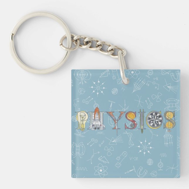 Physics typography and diagrams dusky blue key ring (Front)