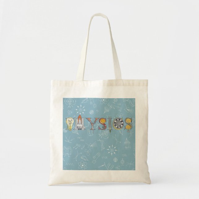 Physics typography and diagrams dusky blue tote bag (Front)