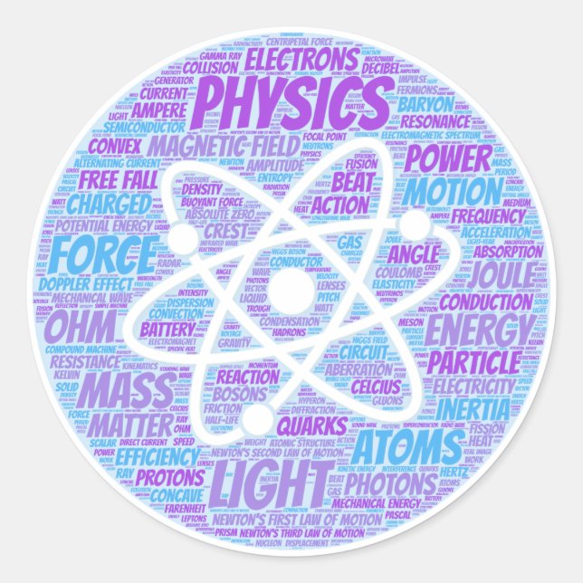 Physics Word Cloud Classic Round Sticker (Front)