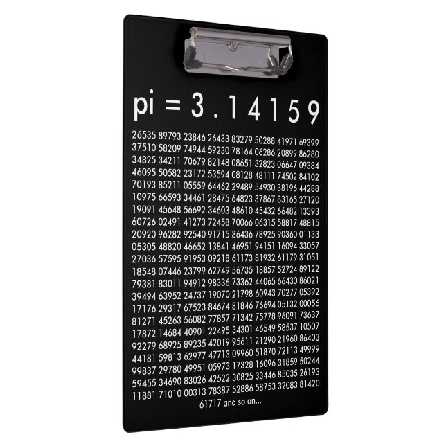 pi= 3.14159 Black White Math Science pi Day Digits Clipboard (Right)