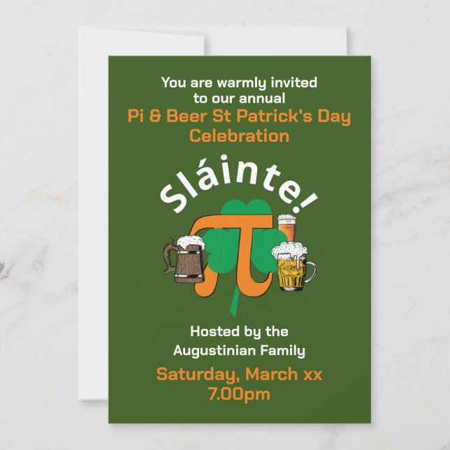 PI AND BEER ST PATRICKS DAY Invitation (Front)