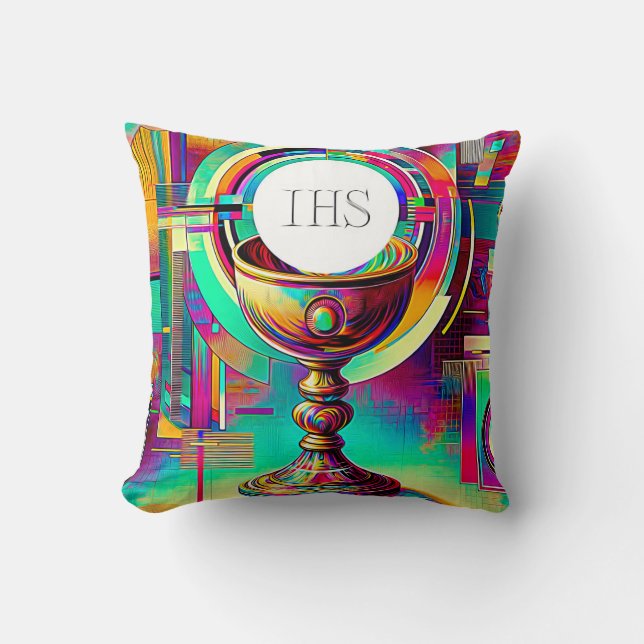 PI Communion Host and Chalice Expressionist Effect Cushion (Front)