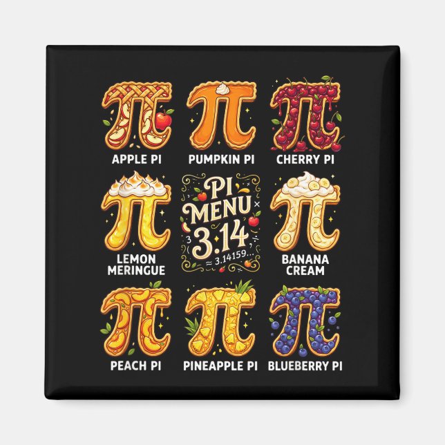 Pi Day 3.14 Pi Menu Funny Fruit Pie Menu Teachers  Magnet (Front)