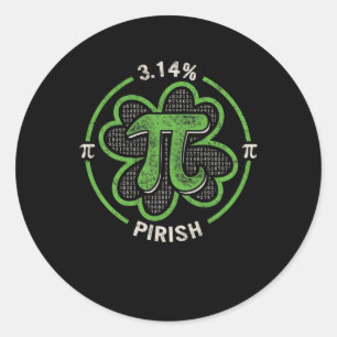 Pi Day 3.14 % Pirish Vintage Irish Shamrock St Pat Classic Round Sticker
