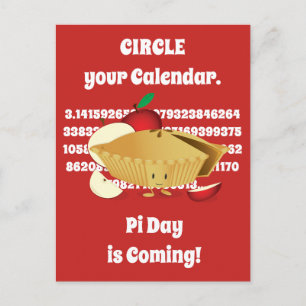 Pi Day Apple Pie Cartoon Character Numbers Postcard