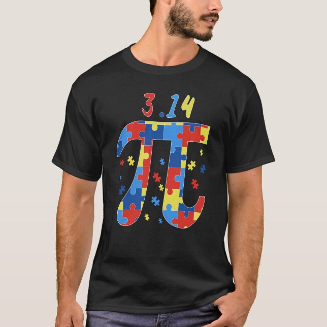 Pi Day Autism Puzzle Math Teacher Student Mathemat T-Shirt (Front)