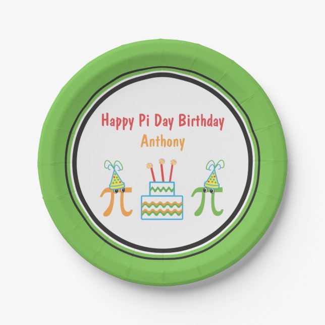Pi Day Birthday Add Name Paper Plate (Front)