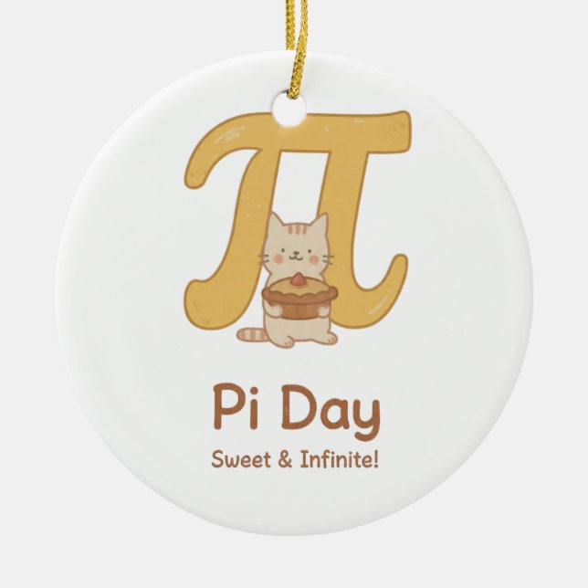 Pi Day Cute Cat Postcard – Sweet & Infinite | Math Ceramic Tree Decoration (Front)