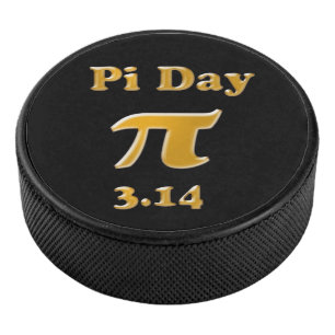 Pi Day Gold on Black Hockey Puck