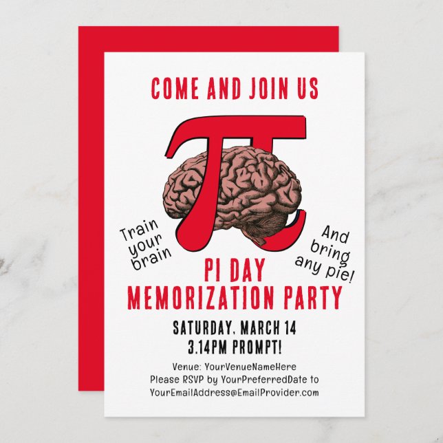 PI DAY Memorisation Party Invitation (Front/Back)