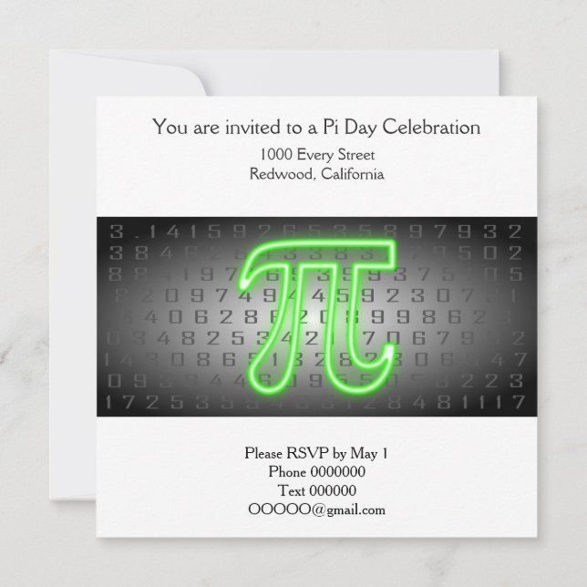 Pi Day Part Invitation (Back)