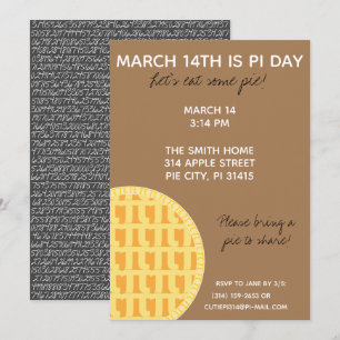 Pi Day Party Invitation w/ Pi Digits on Back!
