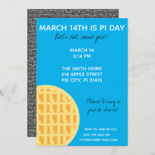 Pi Day Party Invitation w/ Pi Digits on Back!