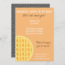 Pi Day Party Invitation w/ Pi Digits on Back!