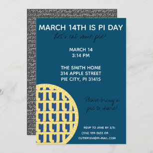 Pi Day Party Invitation w/ Pi Digits on Back!