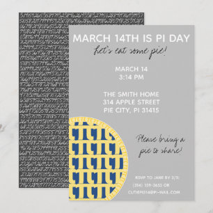 Pi Day Party Invitation w/ Pi Digits on Back!