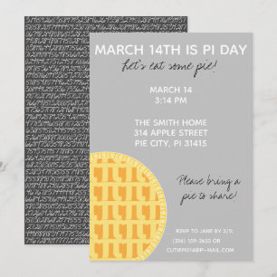 Pi Day Party Invitation w/ Pi Digits on Back!