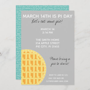 Pi Day Party Invitation w/ Pi Digits on Back!