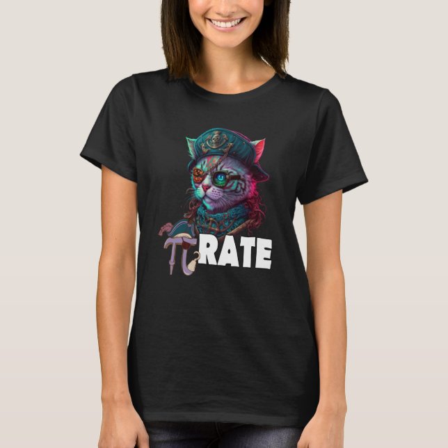 Pi Day Pirate Cat 3 14 Math Science Teacher Pi Rat T-Shirt (Front)
