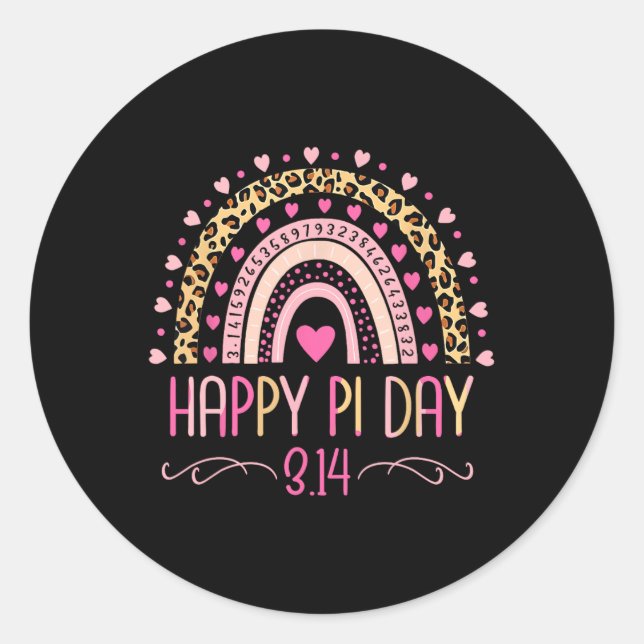 Pi Day Spiral Pi Math Teacher 3.14 Leopard Rainbow Classic Round Sticker (Front)