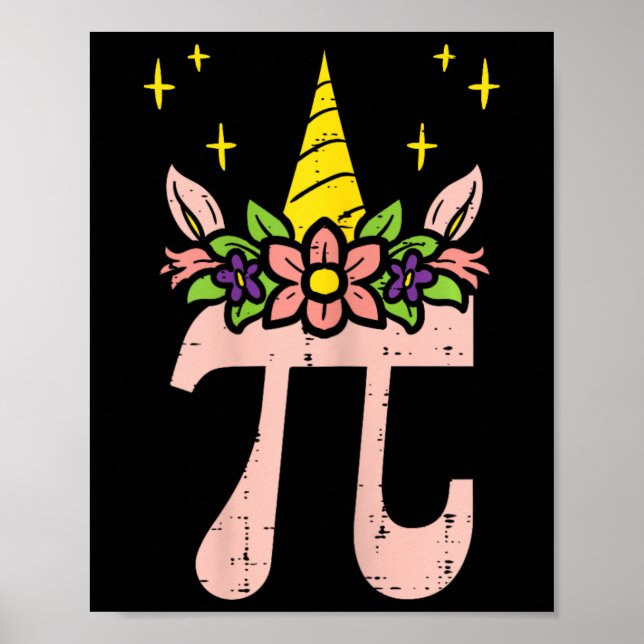 Pi Day Symbol Unicorn Head Cute 314 Math Pun Geek  Poster (Front)