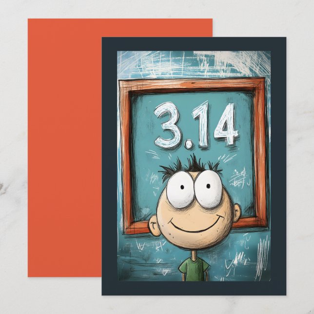 Pi Day Whimsy Big-Eyed Cartoon Character Invitation (Front/Back)