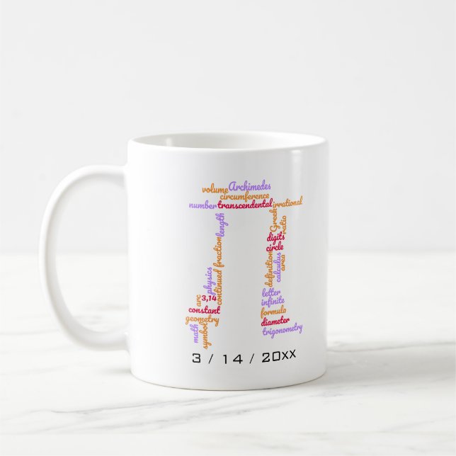 Pi Day Word Cloud Coffee Mug (Left)
