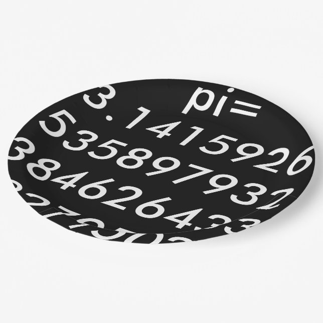 pi Digits Math Love pi= 3.14159 pi Day black white Paper Plate (Angled)
