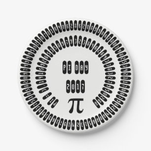 pi Digits Math pi= 3.14159 pi Day 2017 black white Paper Plate