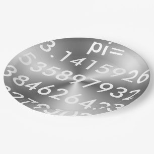 pi Digits pi= 3.14159 pi Day Shiny Metallic Silver Paper Plate