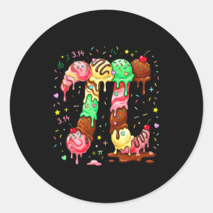Pi Ice Cream Drip Math Pi Math Funny Pi Day Symbol Classic Round Sticker