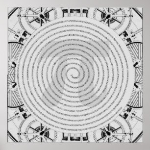 Pi in a Spiral to 2,210 Digits in Gray Poster