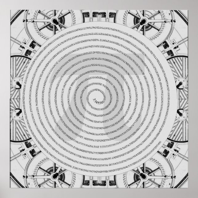 Pi in a Spiral to 2,210 Digits in Gray Poster (Front)