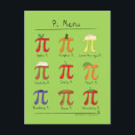 Pi Menu Cute Math Pi Day Postcard<br><div class="desc">Our Pi Menu design makes Postcard to send to a math lover or teacher to say thank you! Mathematicians, math tutors, teachers and baking lovers will love it!</div>