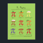Pi Menu Cute Math Pi Day Postcard<br><div class="desc">Our Pi Menu design makes Postcard to send to a math lover or teacher to say thank you! Mathematicians, math tutors, teachers and baking lovers will love it!</div>