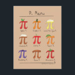 Pi Menu Cute Math Pi Day Postcard<br><div class="desc">Our Pi Menu design makes Postcard to send to a math lover or teacher to say thank you!  Mathematicians,  math tutors,  teachers and baking lovers will love it!</div>