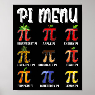 Pi Menu Funny Pi 3.14 Math Teacher Pie Menu Mathem Poster
