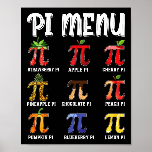 Pi Menu Funny Pi 3.14 Math Teacher Pie Menu Mathem Poster (Front)