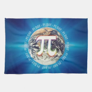 Pi Number on Earth   Blue Kitchen Towels