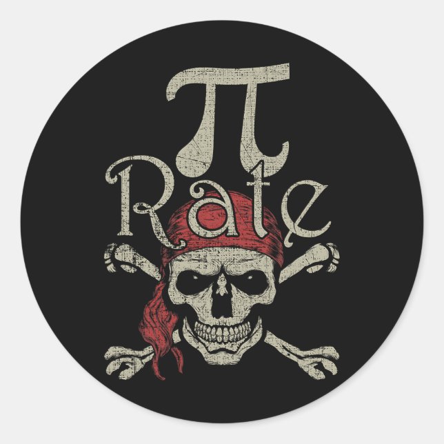 Pi Rate March 14 Pirate 3.14 Distressed Pi-rate  Classic Round Sticker (Front)