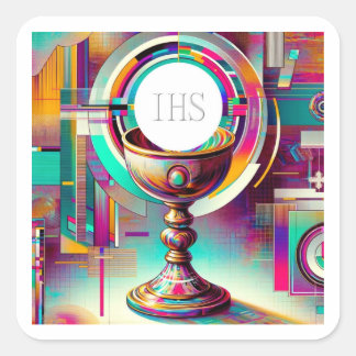 PI Style Eucharistic Communion Host and Chalice Square Sticker