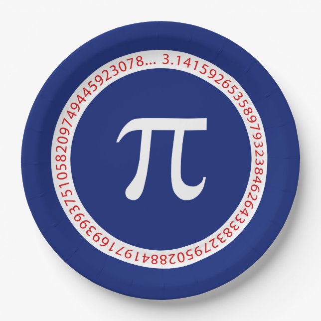Pi Symbol in Circle on Navy Blue Paper Plate (Front)