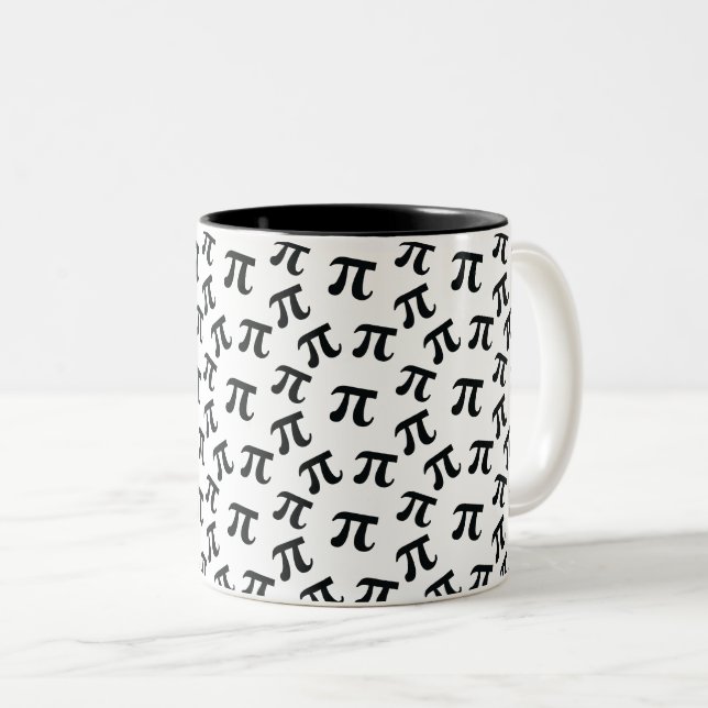 Pi Symbol Pattern Black White Stylish Two-Tone Coffee Mug (Front Right)