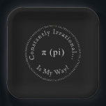 Pi, The Irrational Mathematical Constant Fun Paper Plate<br><div class="desc">This black and white art piece, designed digitally, is released in commemoration of Pi Day, which is observed each year on March 14. The date 3.14 corresponds to the rounded value of π (pi), a well-recognised mathematical constant. The design features the value of the Pi constant to the first 100...</div>