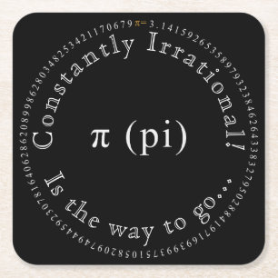 Pi, The Irrational Mathematical Constant Fun Square Paper Coaster